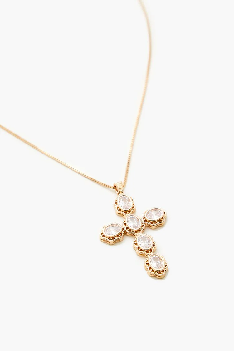 Faux Gem Cross Pendant Necklace - Image 2