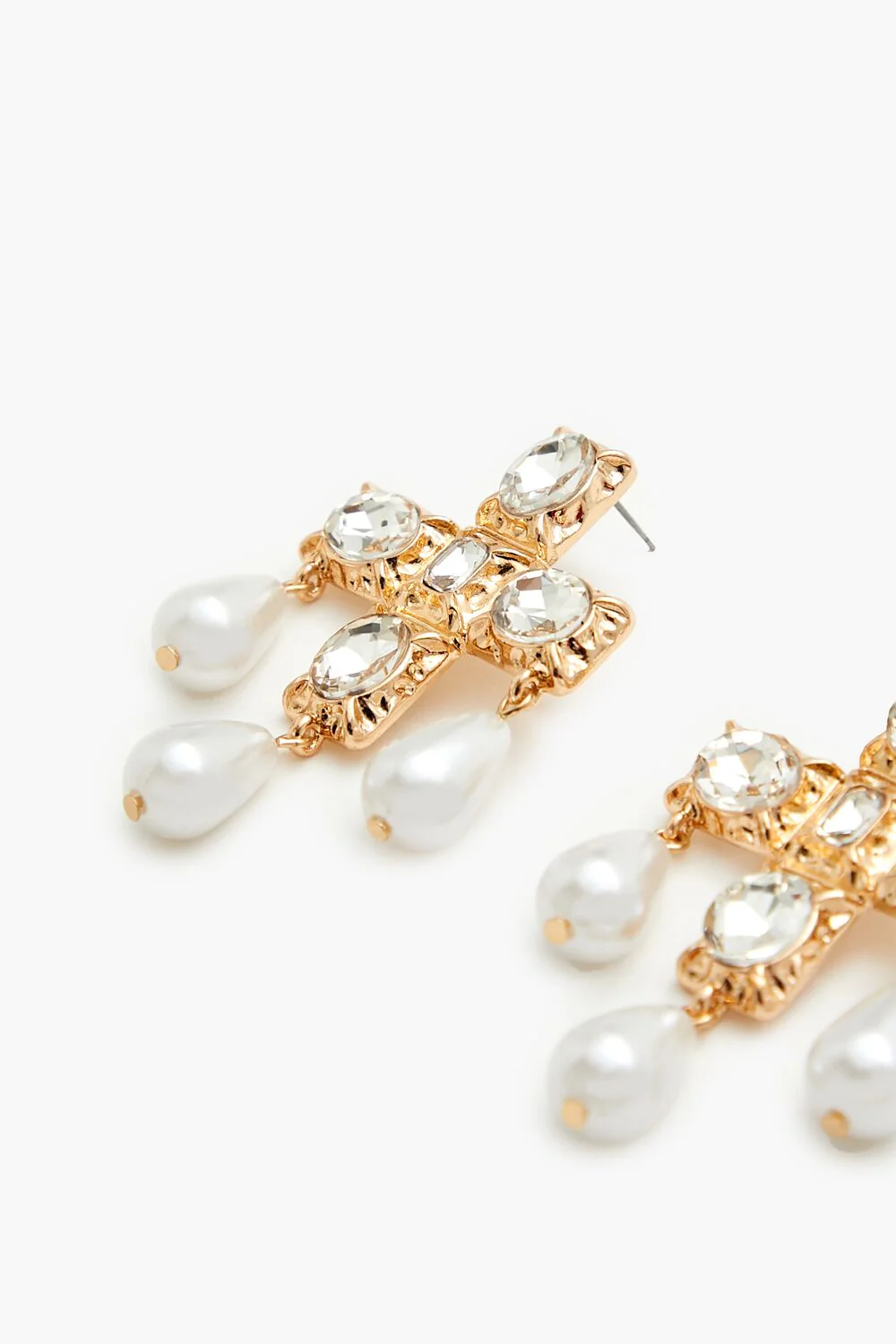 Faux Gem & Pearl Cross Drop Earrings - Image 2