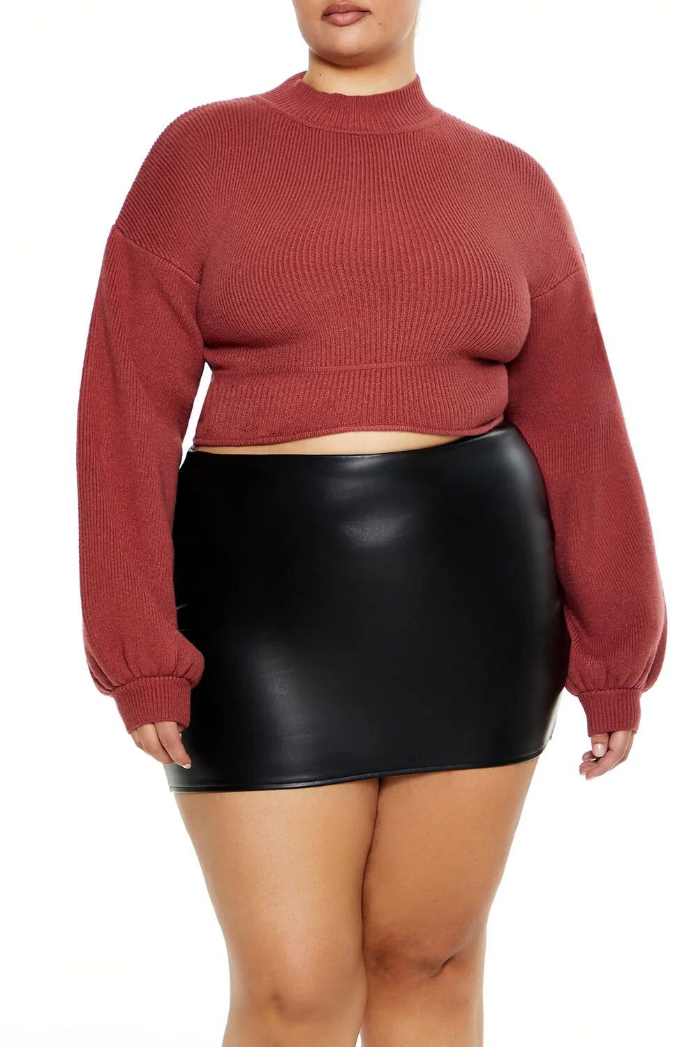 Plus Size Cropped Rib-Knit Sweater - Image 6