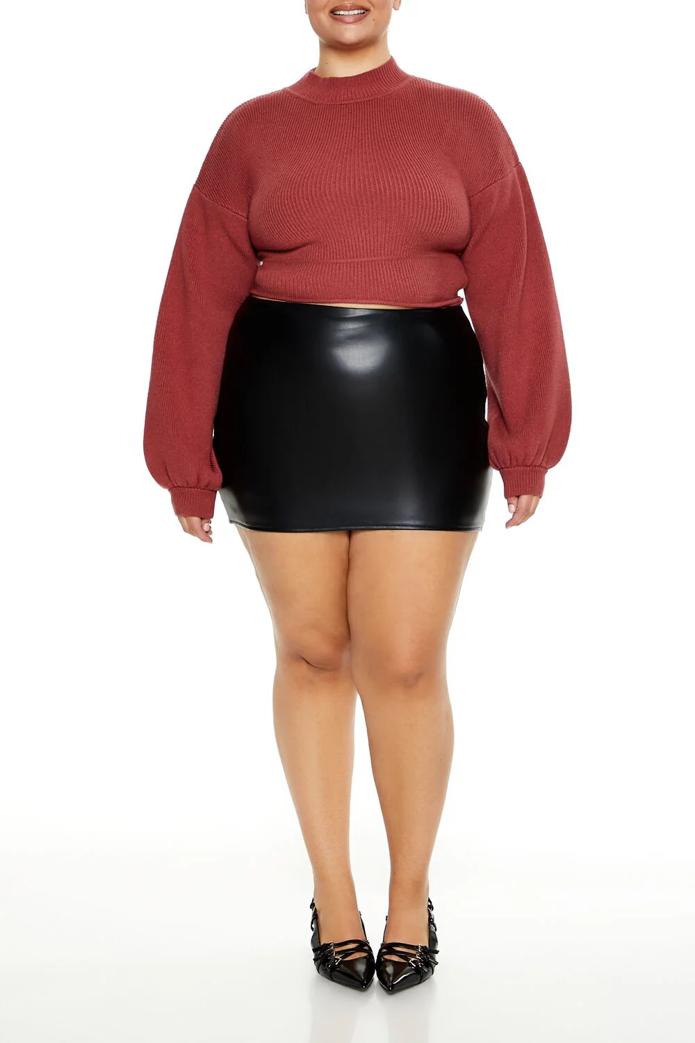 Plus Size Cropped Rib-Knit Sweater - Image 7
