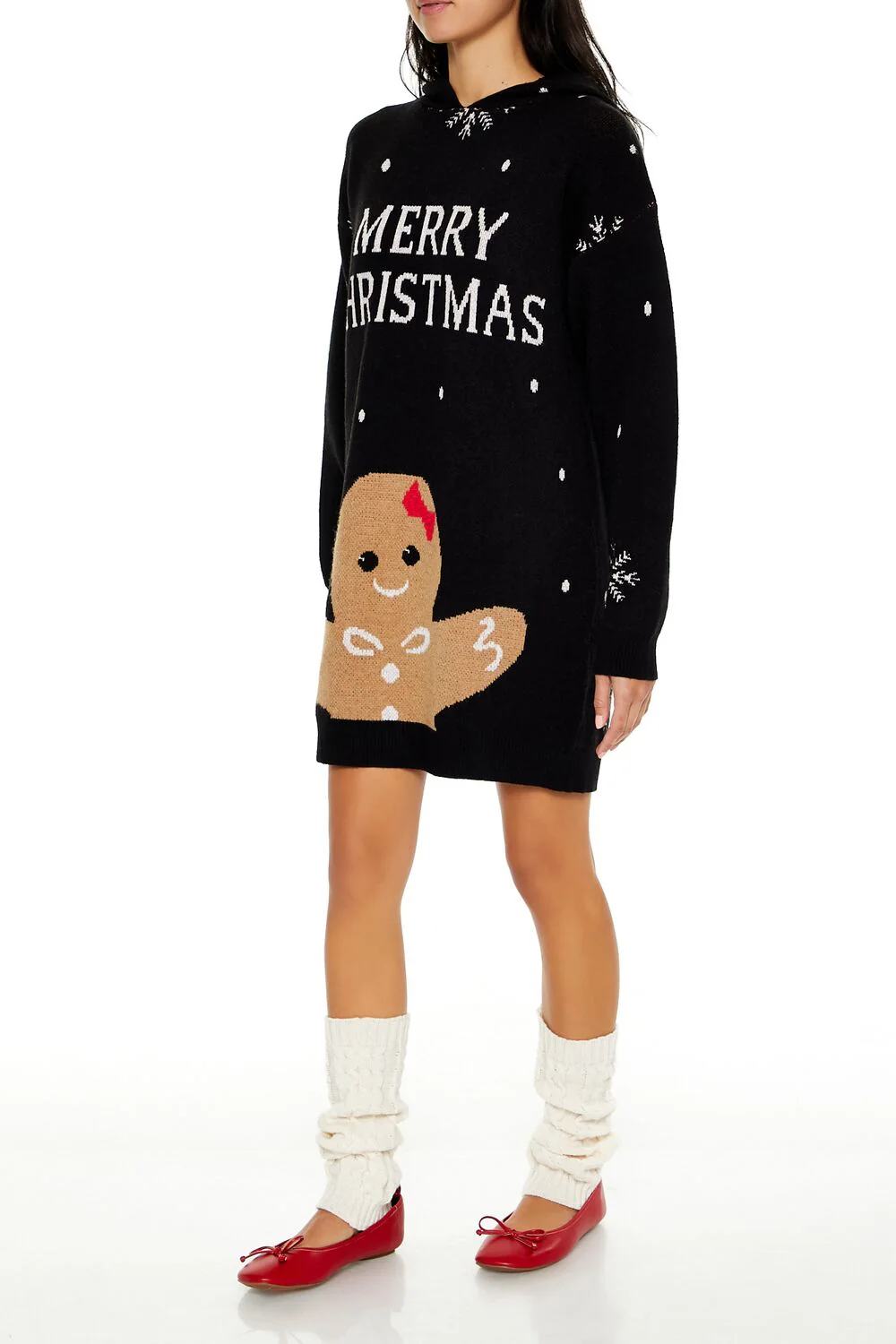 Hooded Christmas Mini Sweater Dress - Image 4
