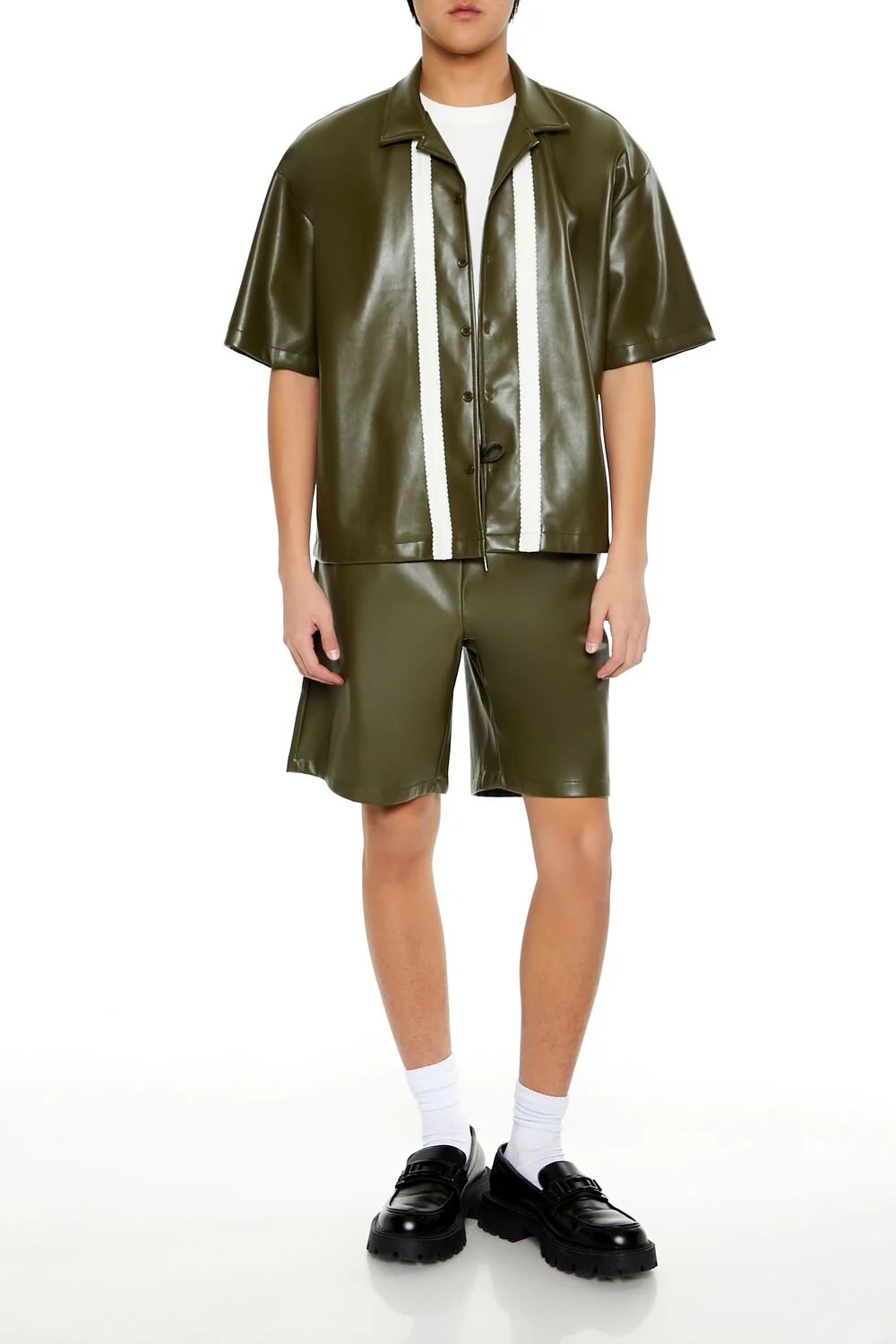 Striped Faux Leather Shirt - Image 2