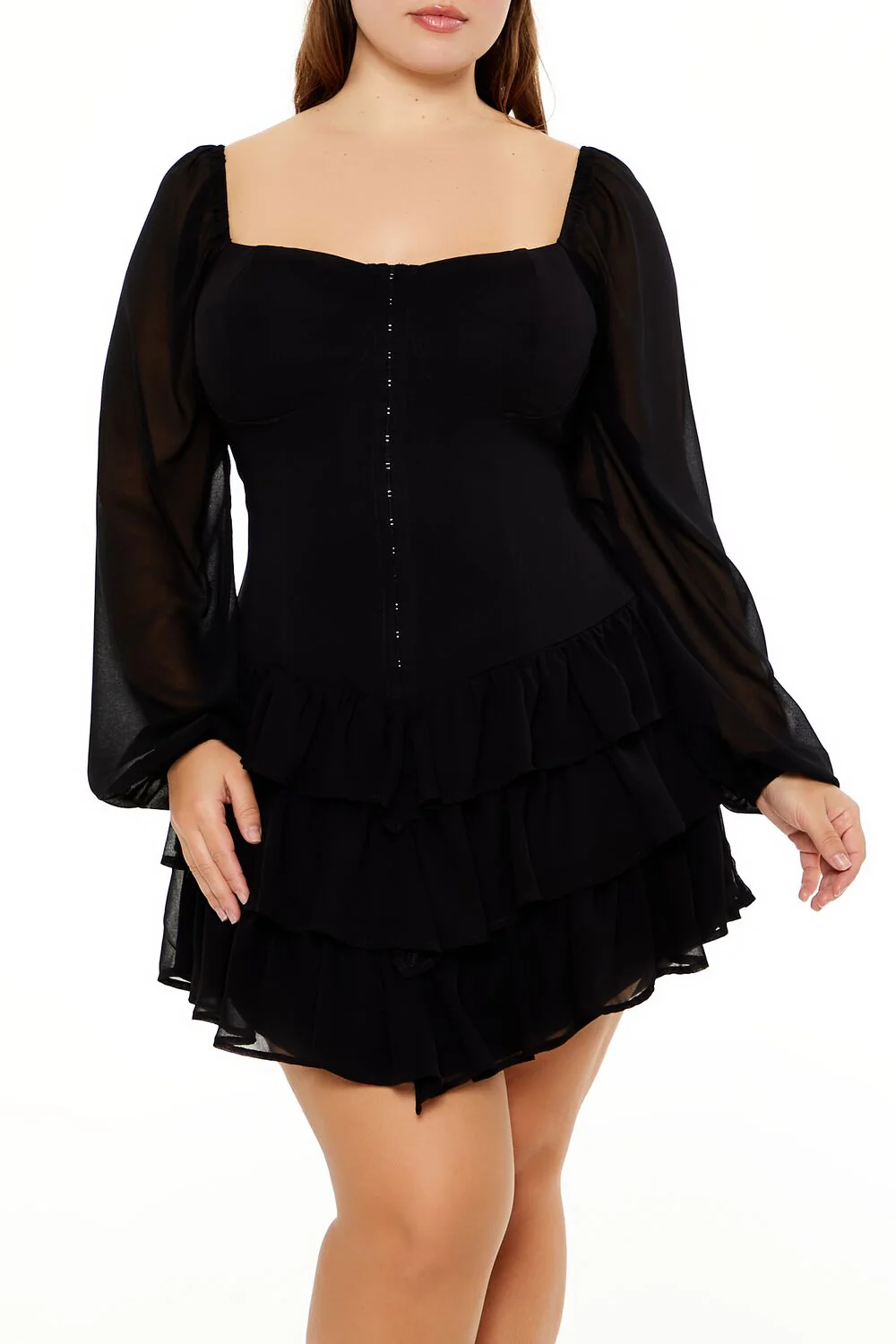 Plus Size Tiered V-Hem Mini Dress - Image 2