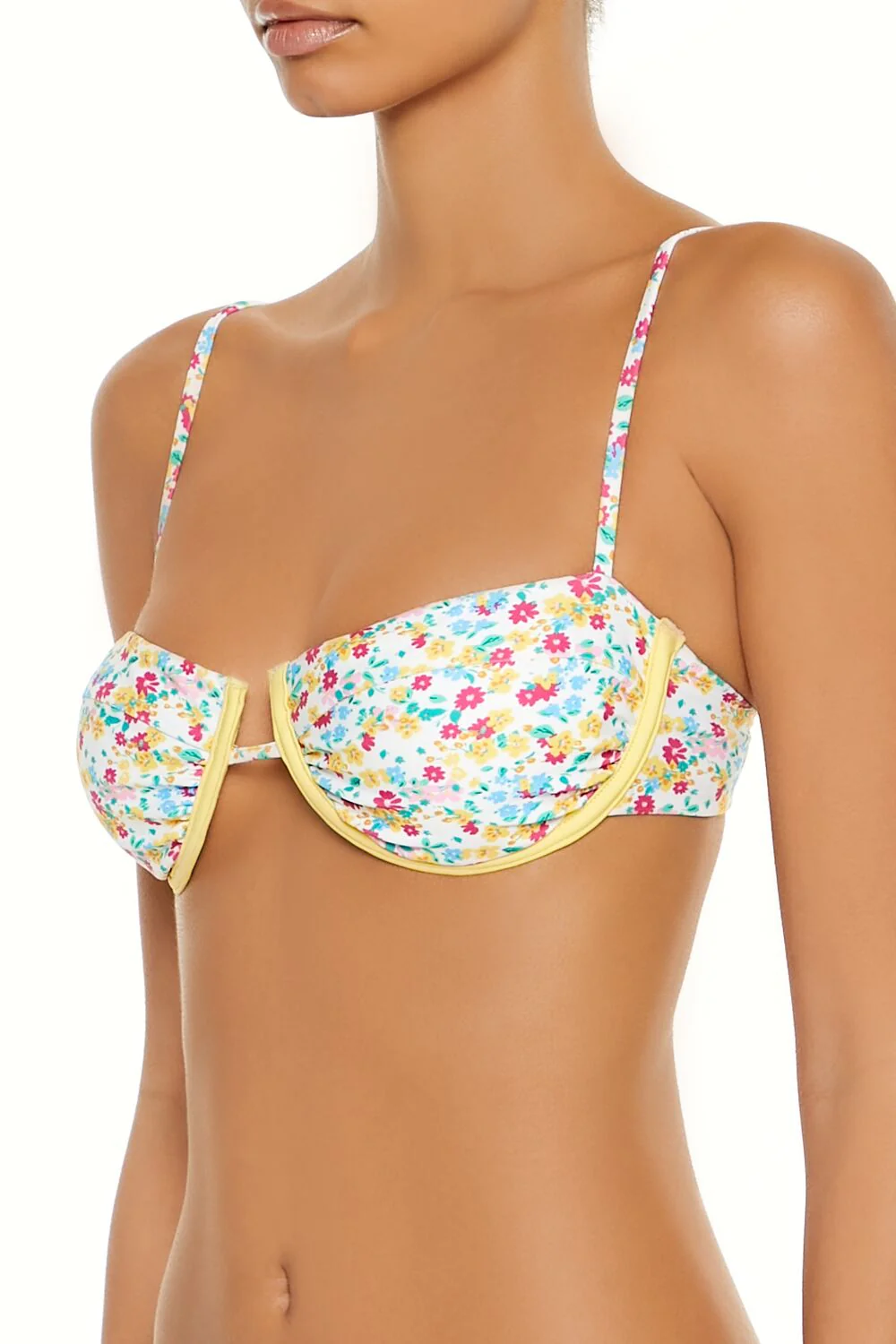 Bright Floral Contrast Underwire Bikini Top - Image 3