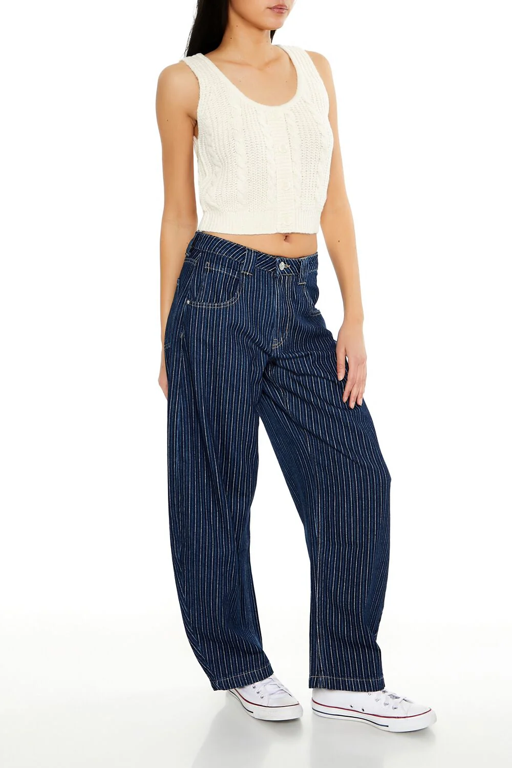 Pinstriped Mid-Rise Barrel Jeans - Image 3