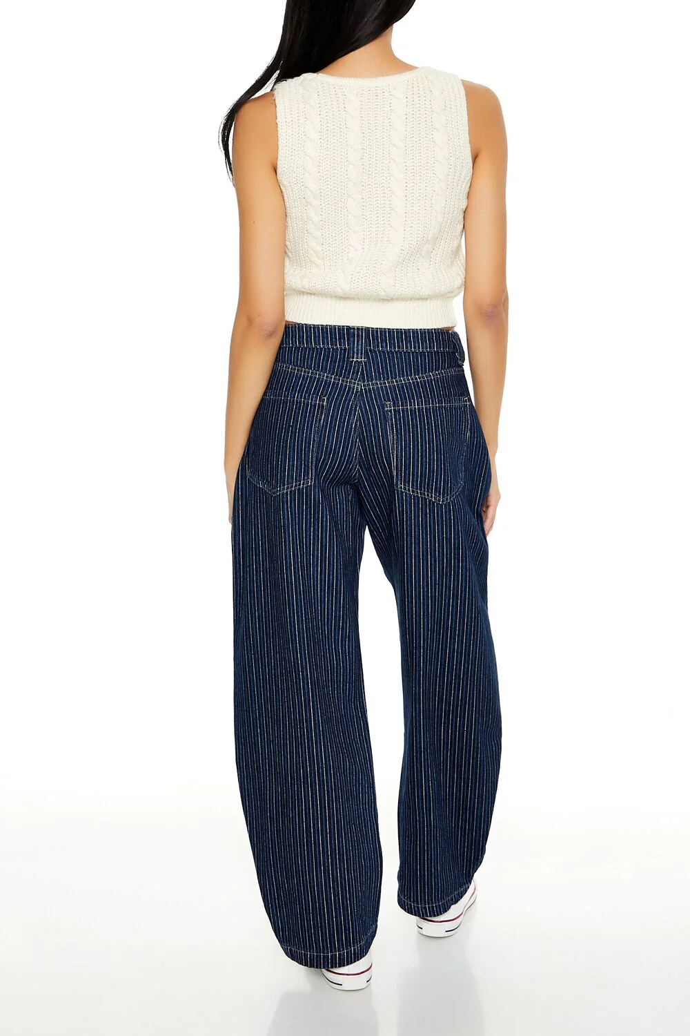 Pinstriped Mid-Rise Barrel Jeans - Image 4