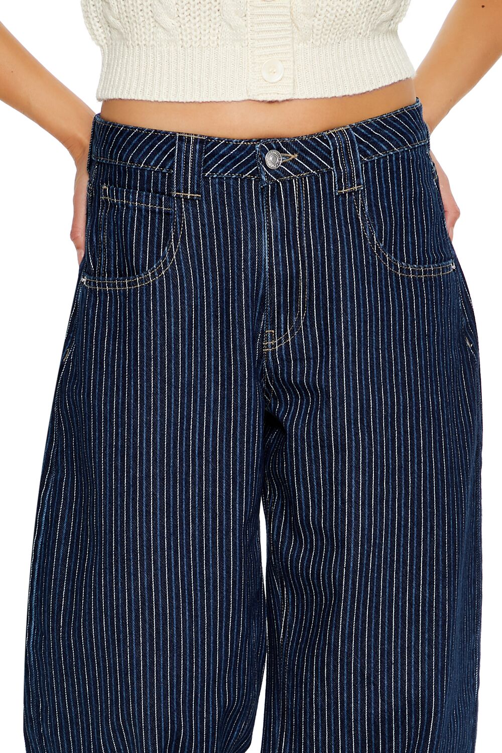 Pinstriped Mid-Rise Barrel Jeans - Image 5