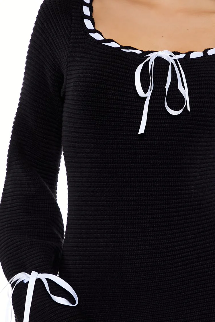 Ribbon-Trim Mini Sweater Dress - Image 5