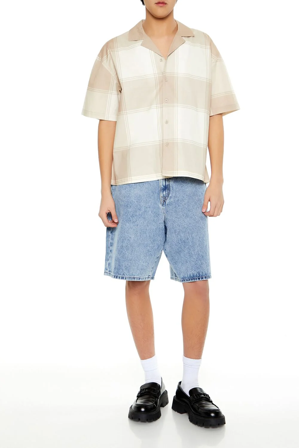 Plaid Drop-Sleeve Cropped Shirt - Image 2