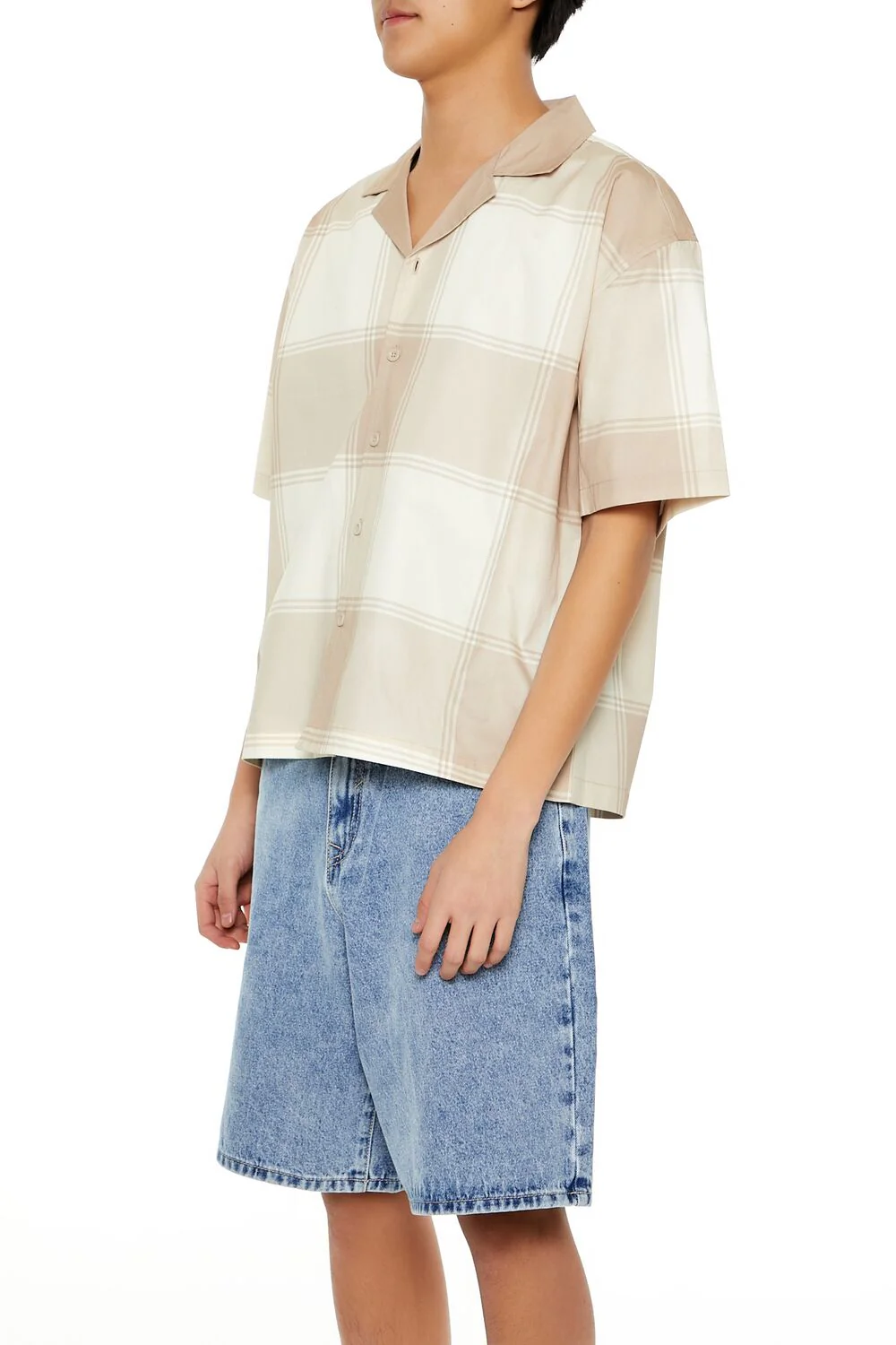 Plaid Drop-Sleeve Cropped Shirt - Image 4