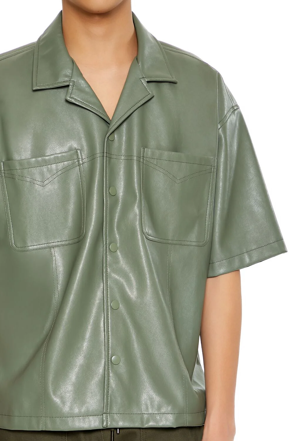 Embroidered Faux Leather Shirt - Image 3