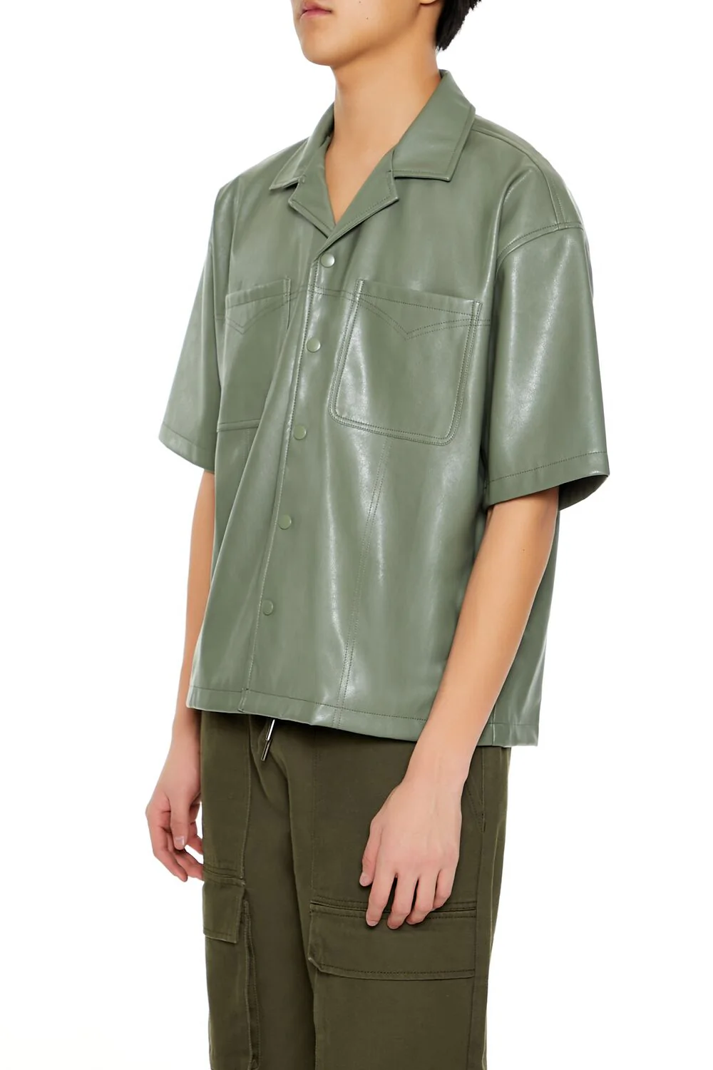 Embroidered Faux Leather Shirt - Image 4