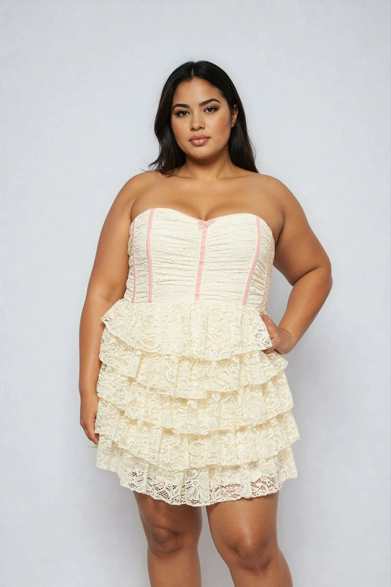 Plus Size Strapless Lace Fit & Flare Mini Dress - Image 3