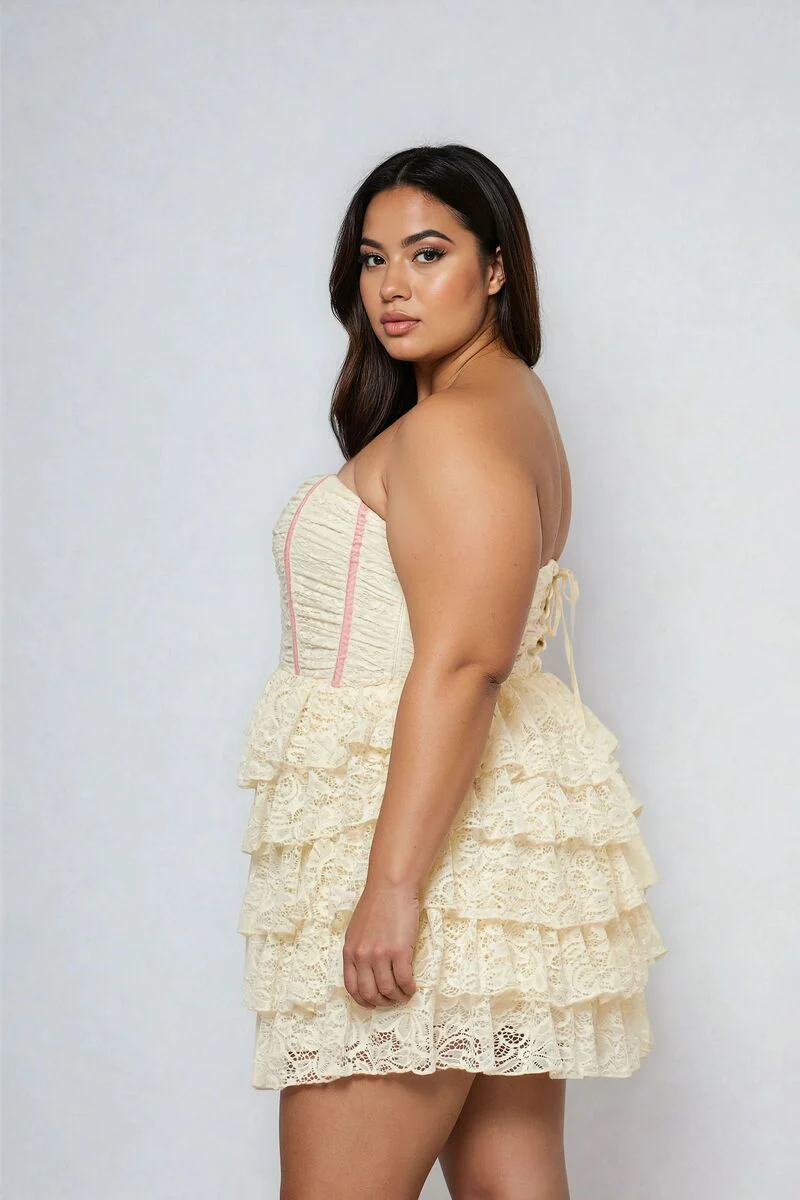 Plus Size Strapless Lace Fit & Flare Mini Dress - Image 4