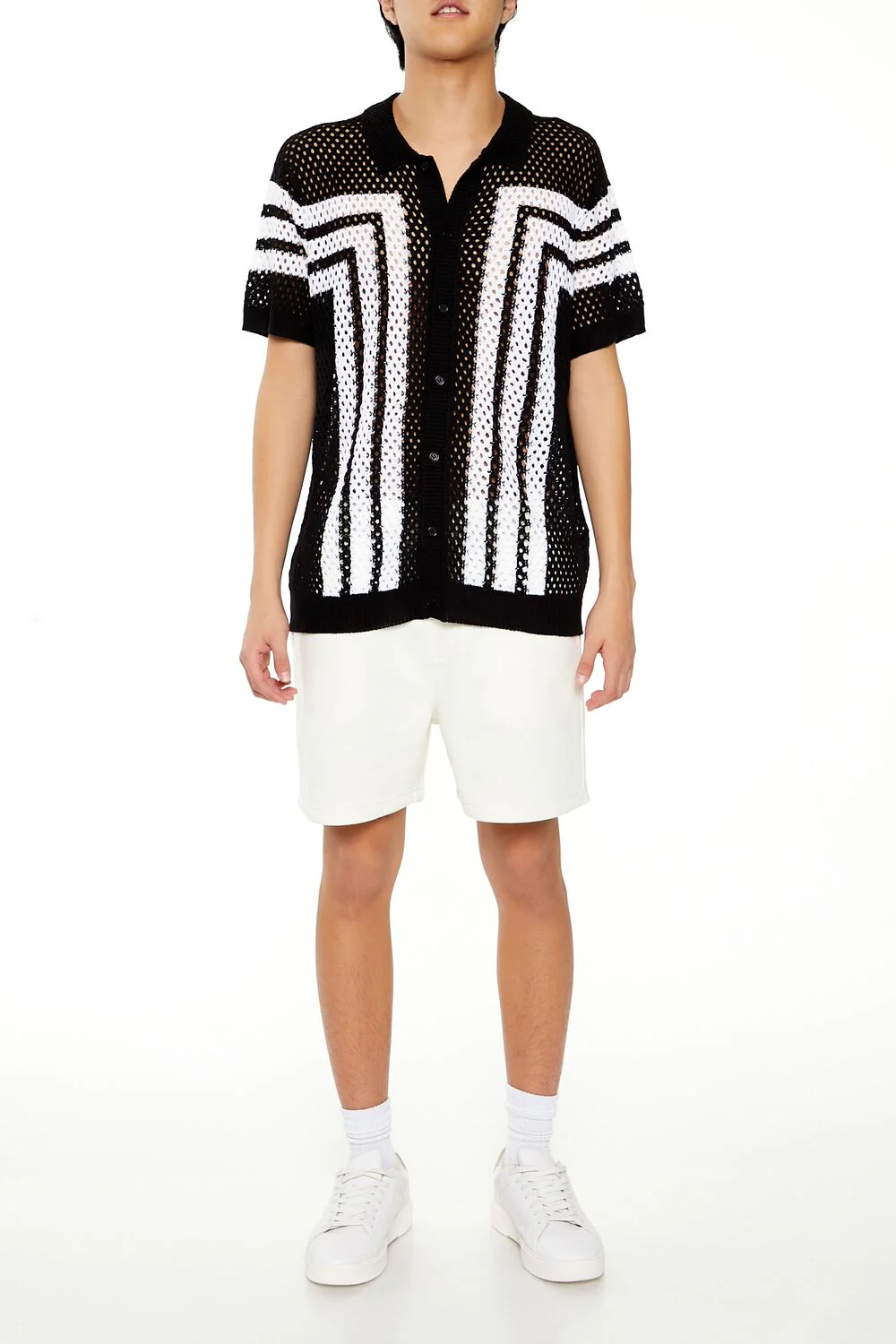 Striped Crochet Polo Shirt - Image 2
