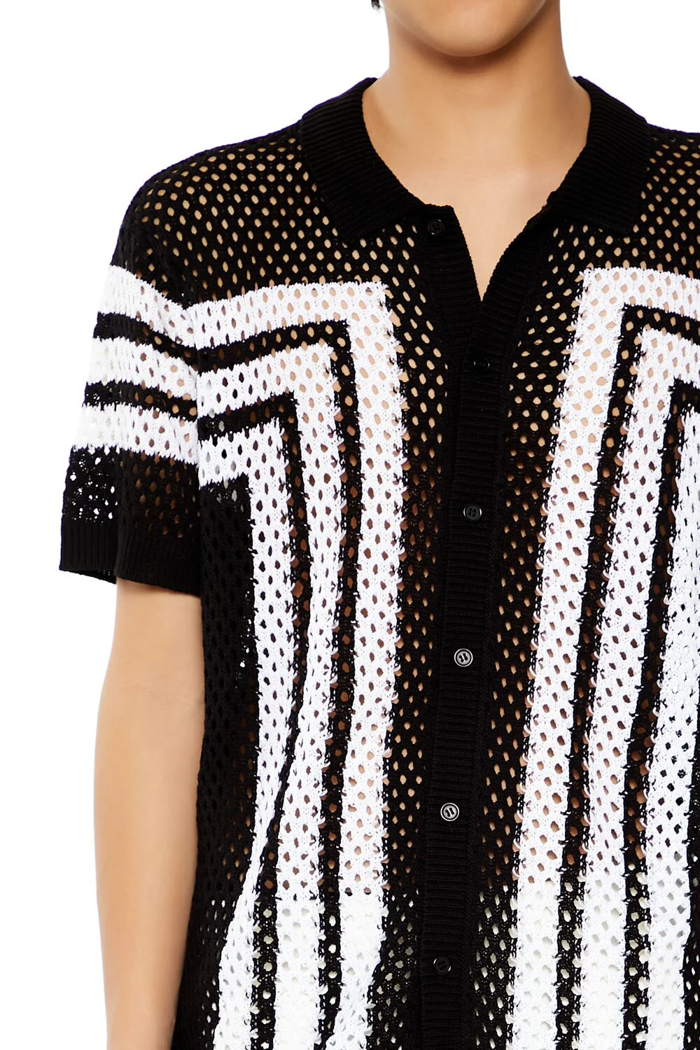 Striped Crochet Polo Shirt - Image 3