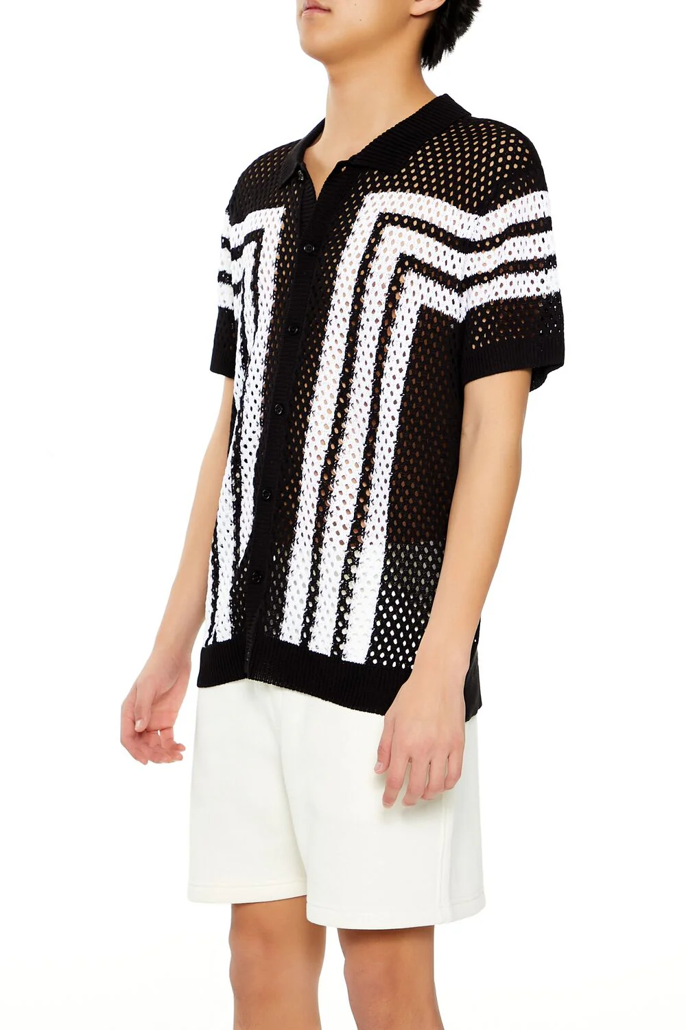 Striped Crochet Polo Shirt - Image 4