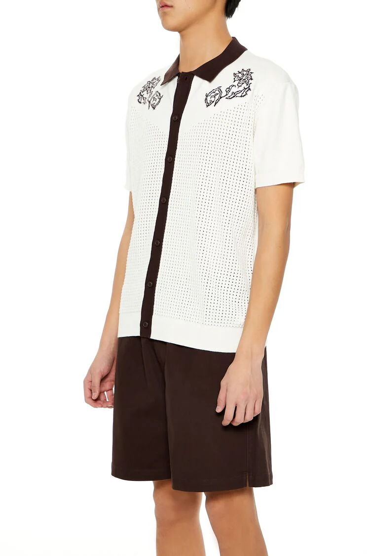 Floral Embroidered Crochet Shirt - Image 4