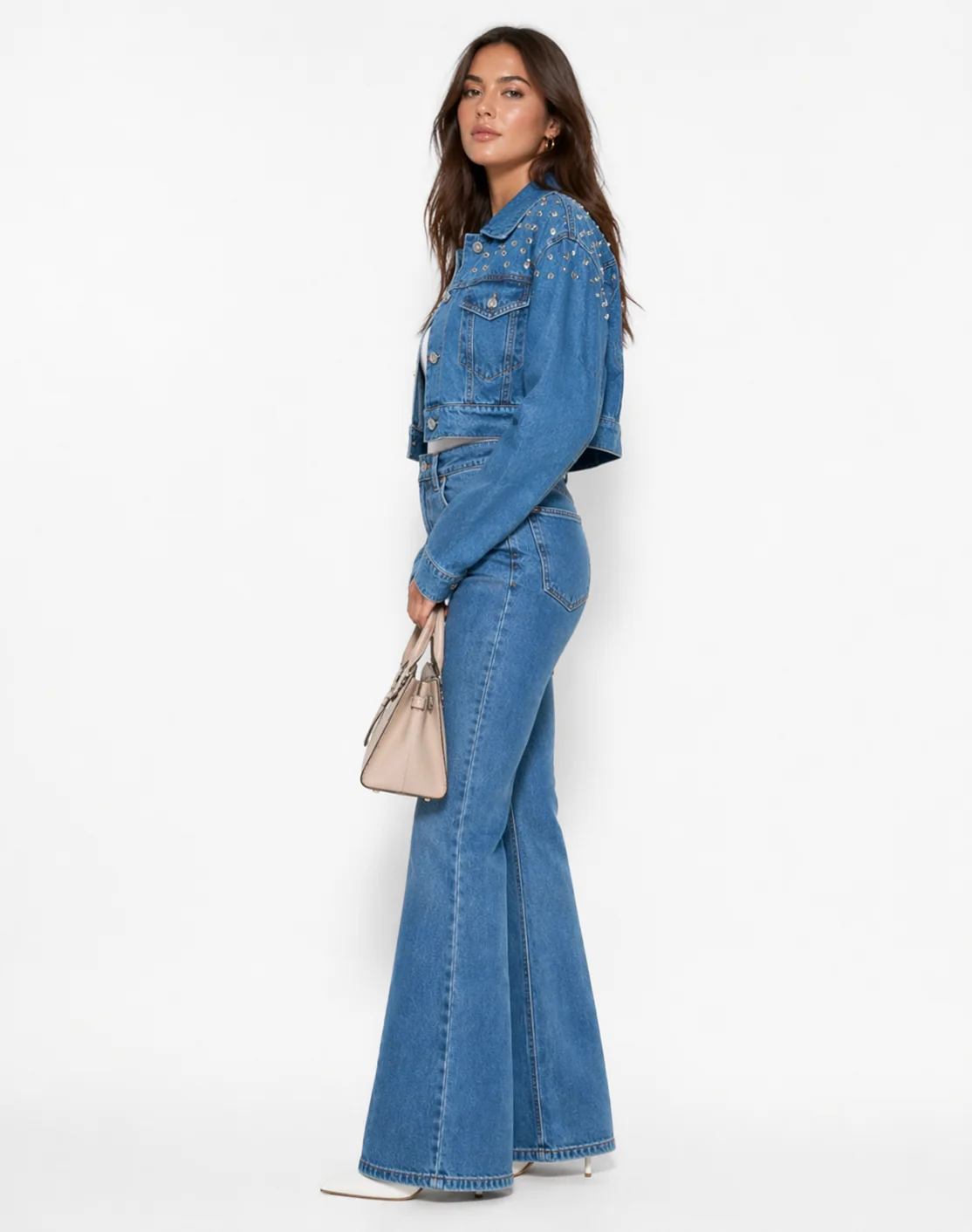 Cropped Rhinestone Denim Jacket - Image 2