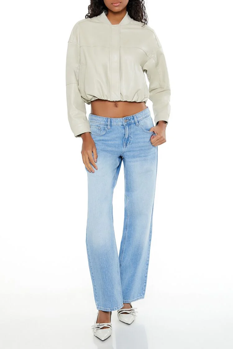 Faux Leather Cropped Bomber Jacker - Image 7