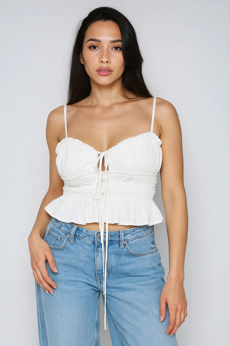 Smocked Poplin Peplum Cami Top - Image 3