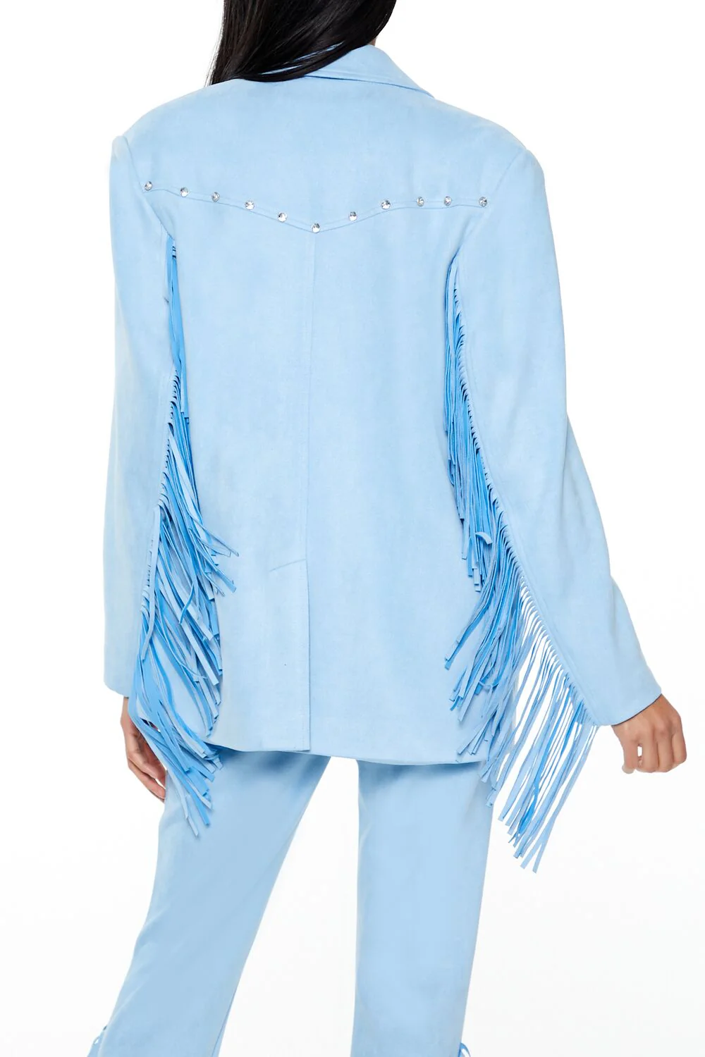 Rhinestone Fringe Faux Suede Blazer - Image 10
