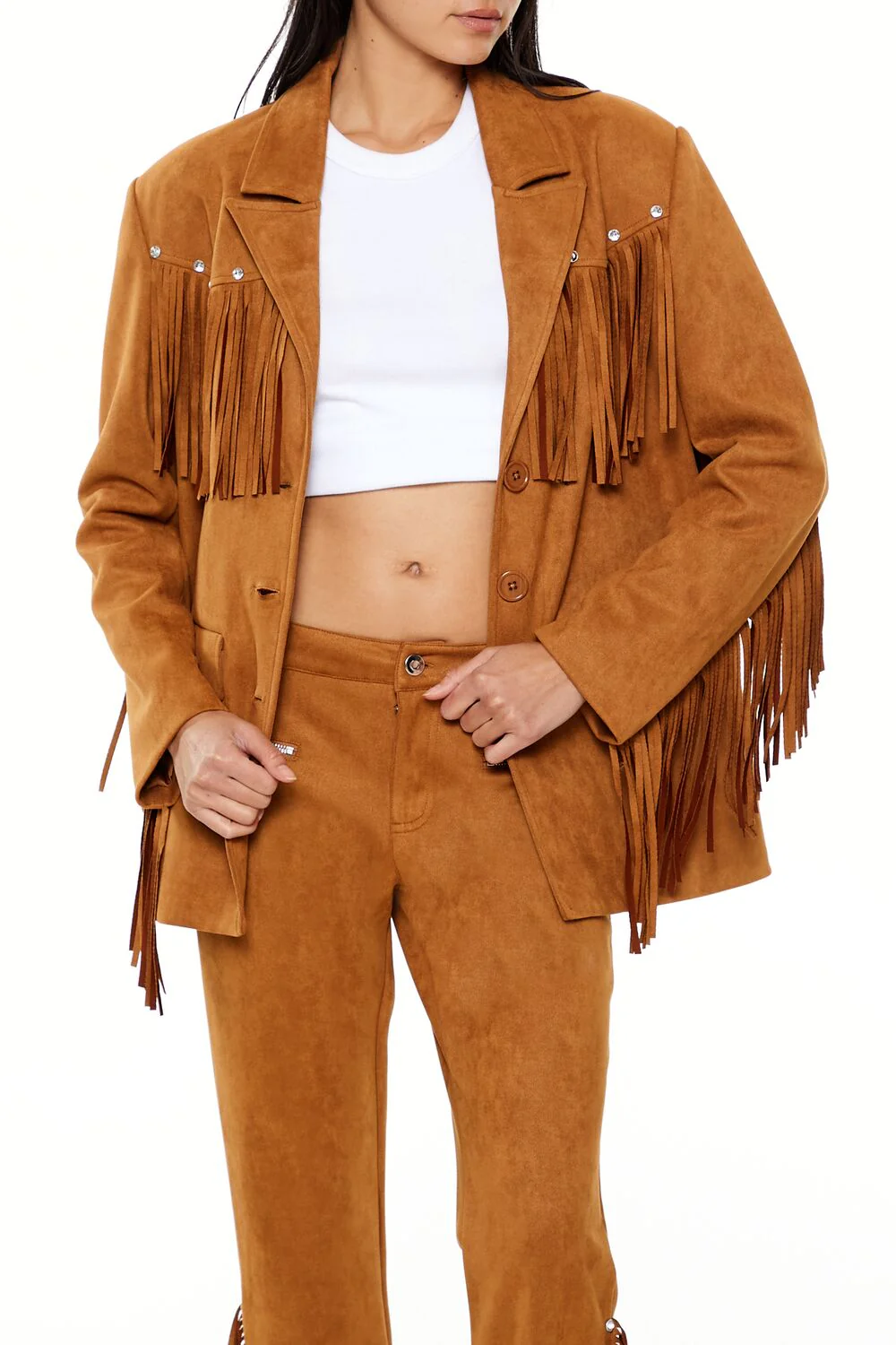 Rhinestone Fringe Faux Suede Blazer - Image 11