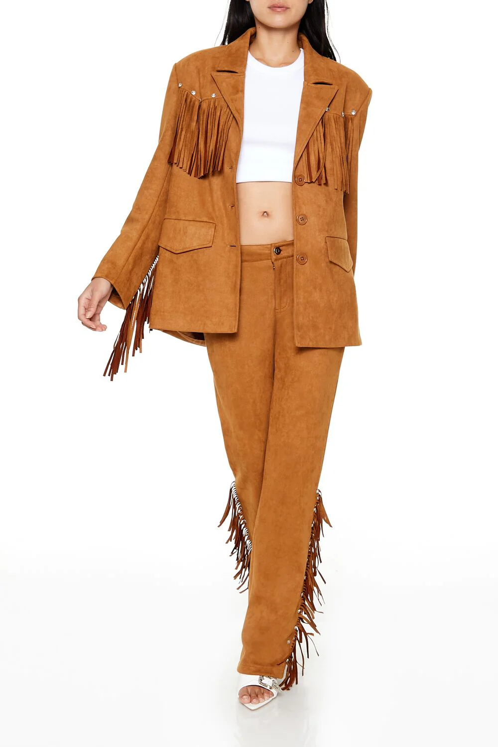 Rhinestone Fringe Faux Suede Blazer - Image 12
