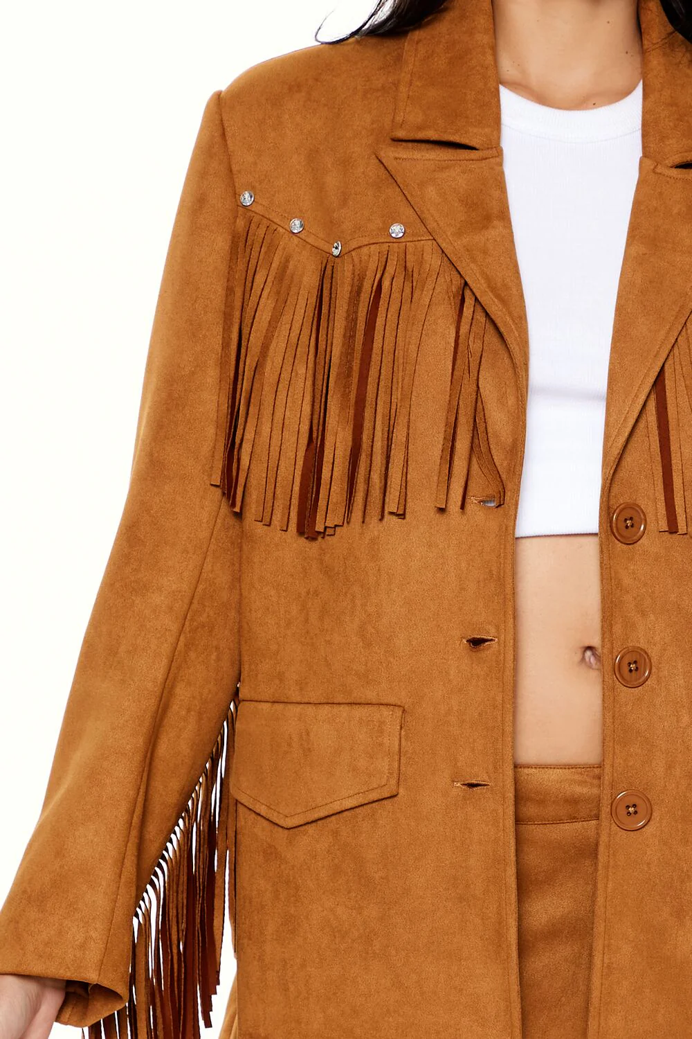 Rhinestone Fringe Faux Suede Blazer - Image 13