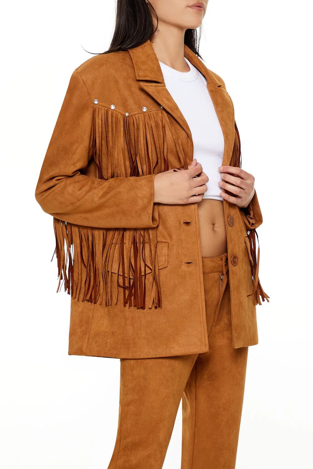 Rhinestone Fringe Faux Suede Blazer - Image 14
