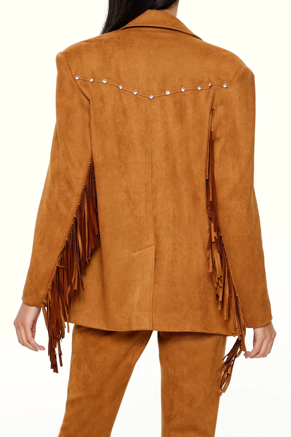 Rhinestone Fringe Faux Suede Blazer - Image 15