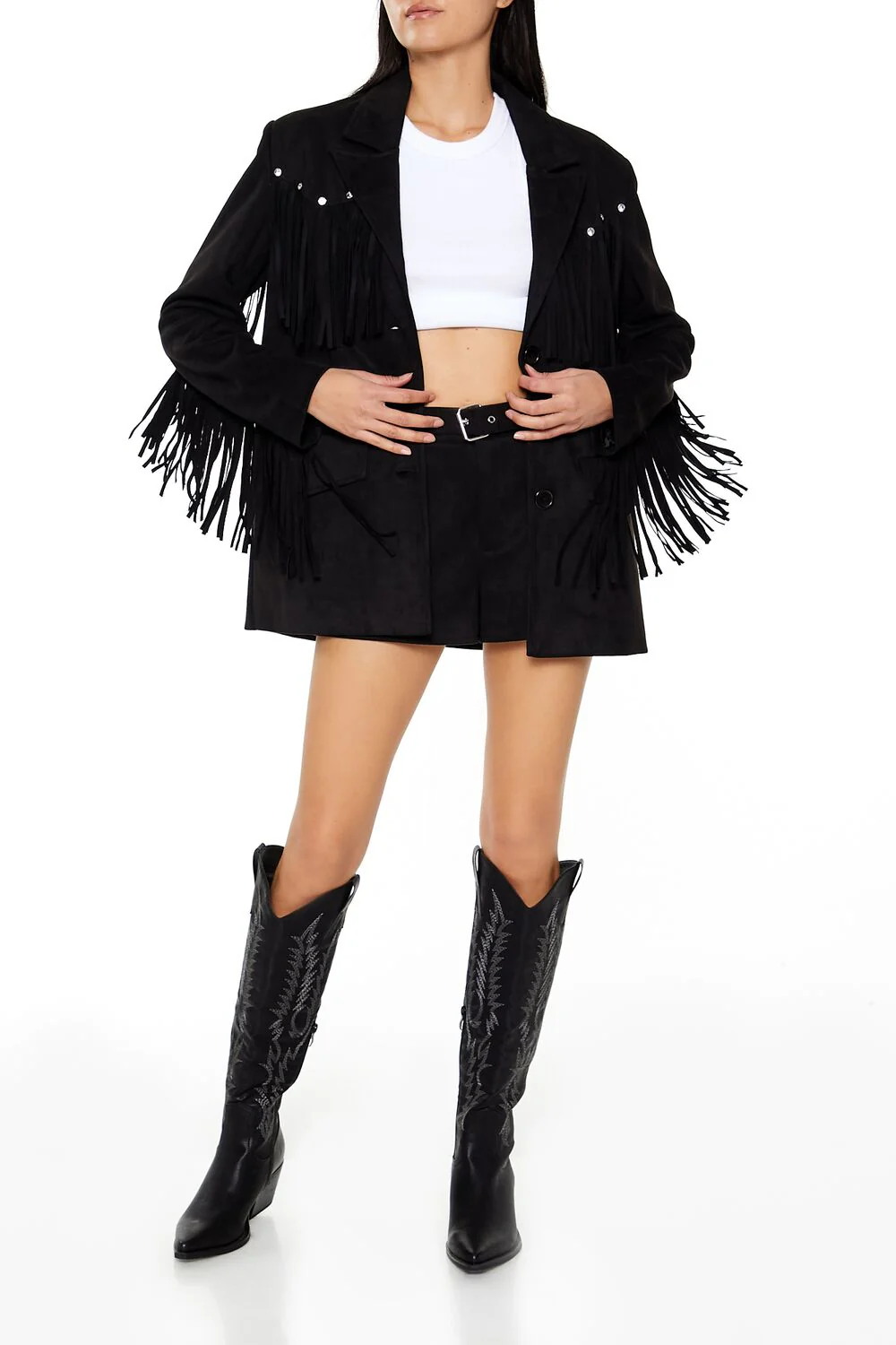 Rhinestone Fringe Faux Suede Blazer - Image 2