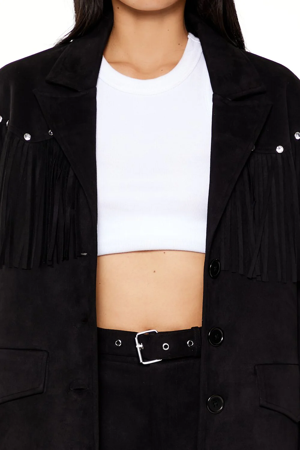 Rhinestone Fringe Faux Suede Blazer - Image 3
