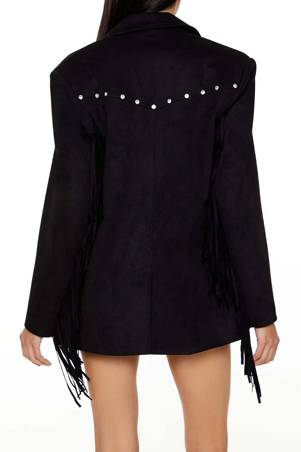 Rhinestone Fringe Faux Suede Blazer - Image 5