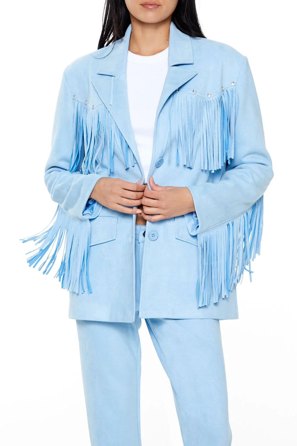 Rhinestone Fringe Faux Suede Blazer - Image 6