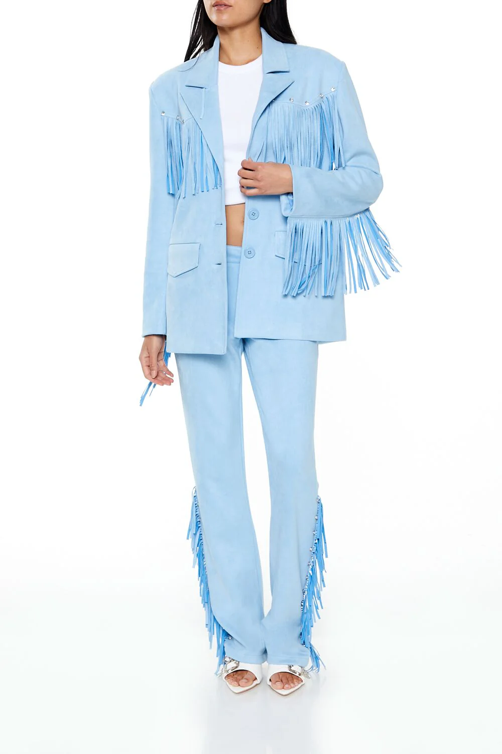 Rhinestone Fringe Faux Suede Blazer - Image 7
