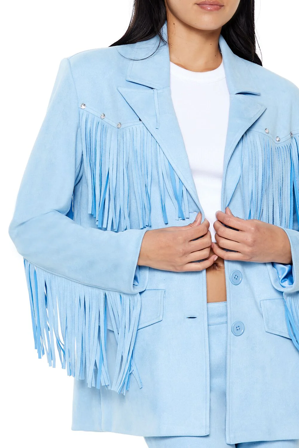 Rhinestone Fringe Faux Suede Blazer - Image 8