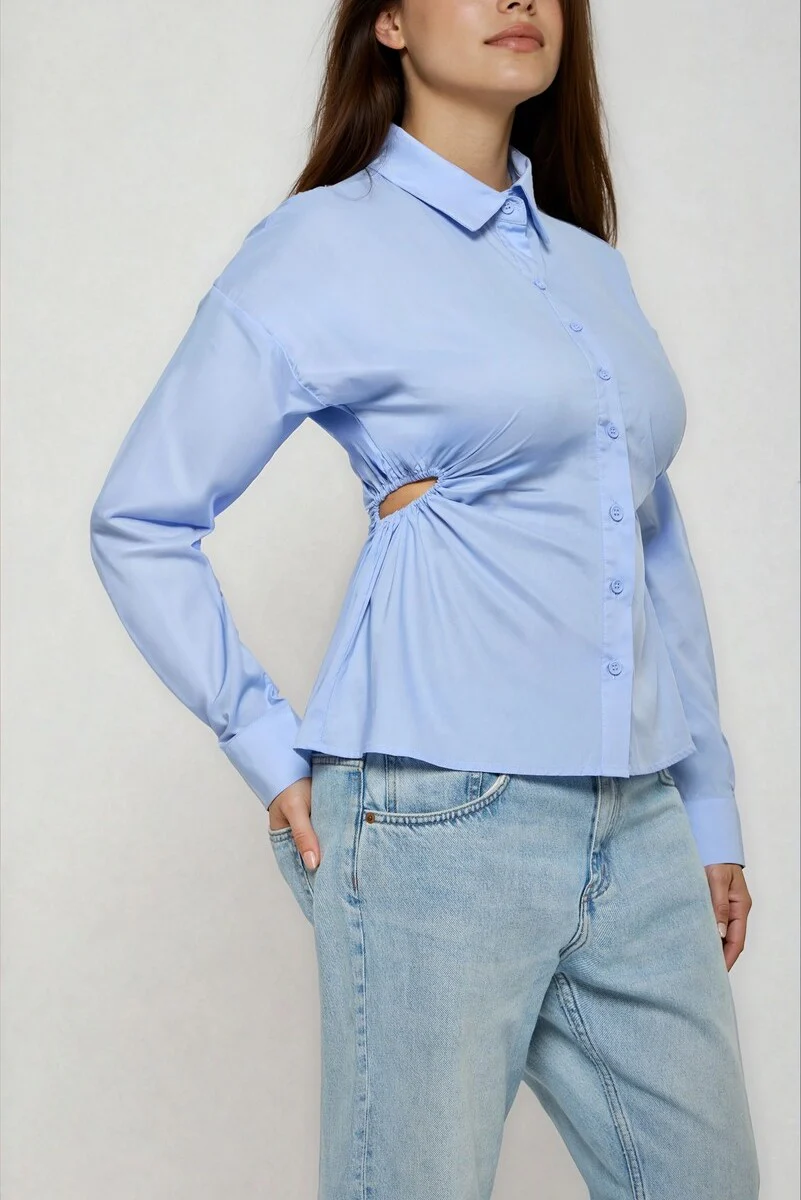 Cinched Cutout Button-Up Shirt - Image 2