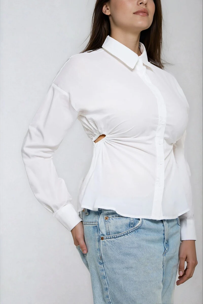 Cinched Cutout Button-Up Shirt - Image 5