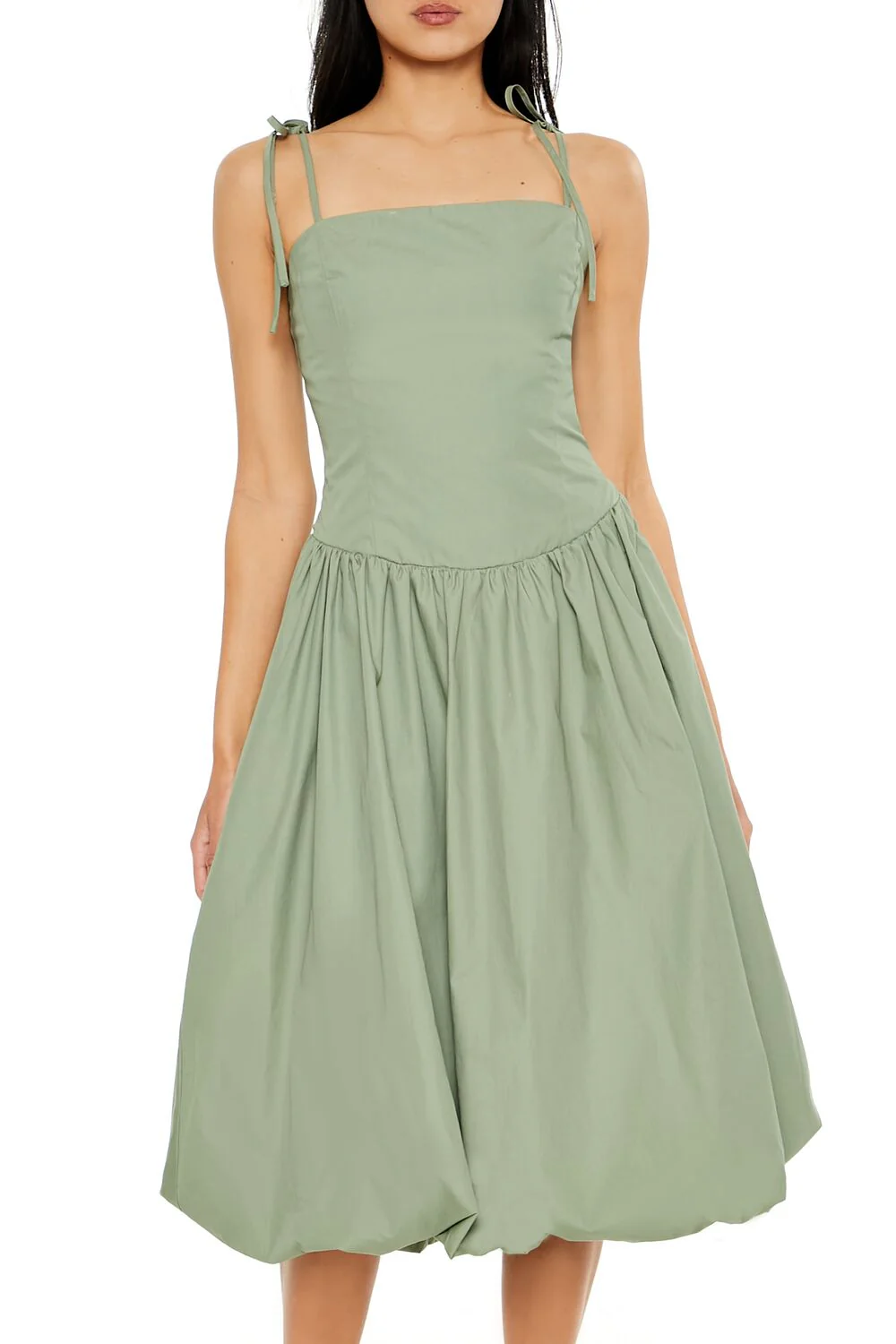 Bubble-Hem Tie-Strap Midi Dress - Image 2