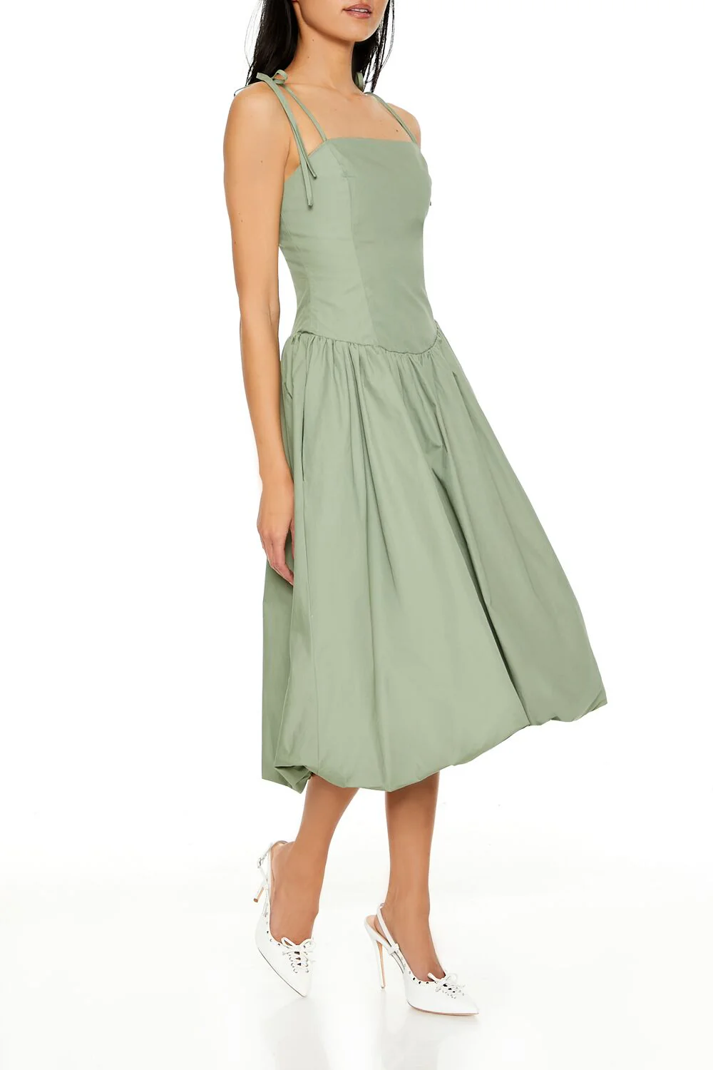 Bubble-Hem Tie-Strap Midi Dress - Image 3