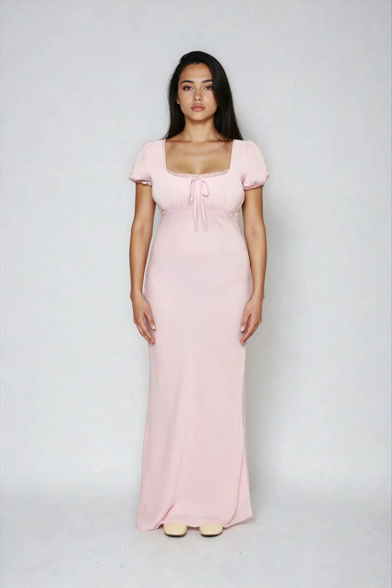 Puff-Sleeve Satin Maxi Dress - Image 3