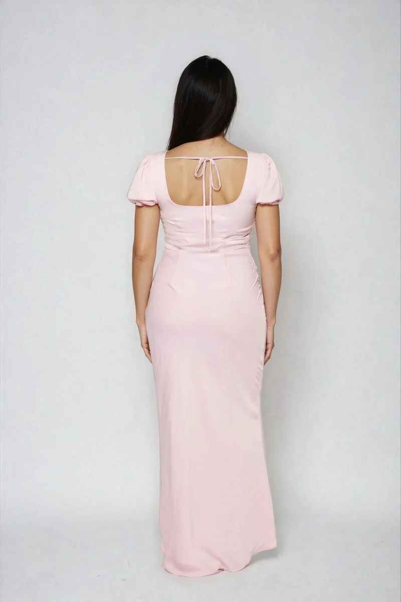 Puff-Sleeve Satin Maxi Dress - Image 4
