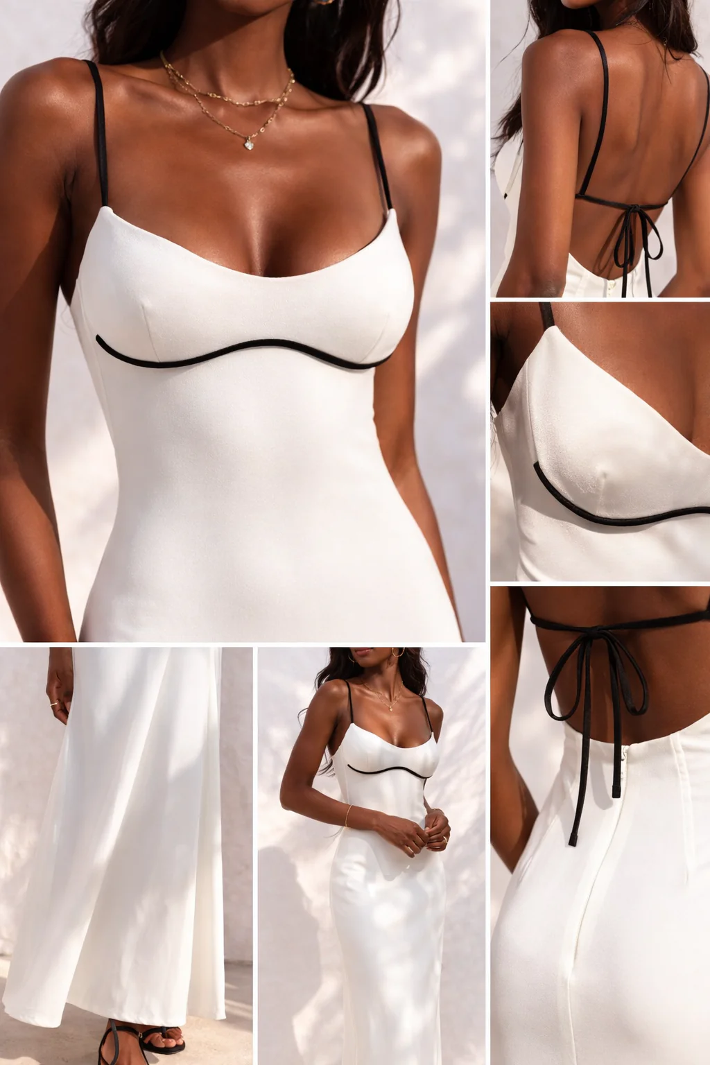 Contrast-Trim Satin Cami Maxi Dress - Image 5