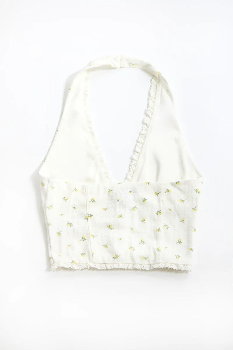 Floral Lace-Trim Halter Crop Top - Image 3