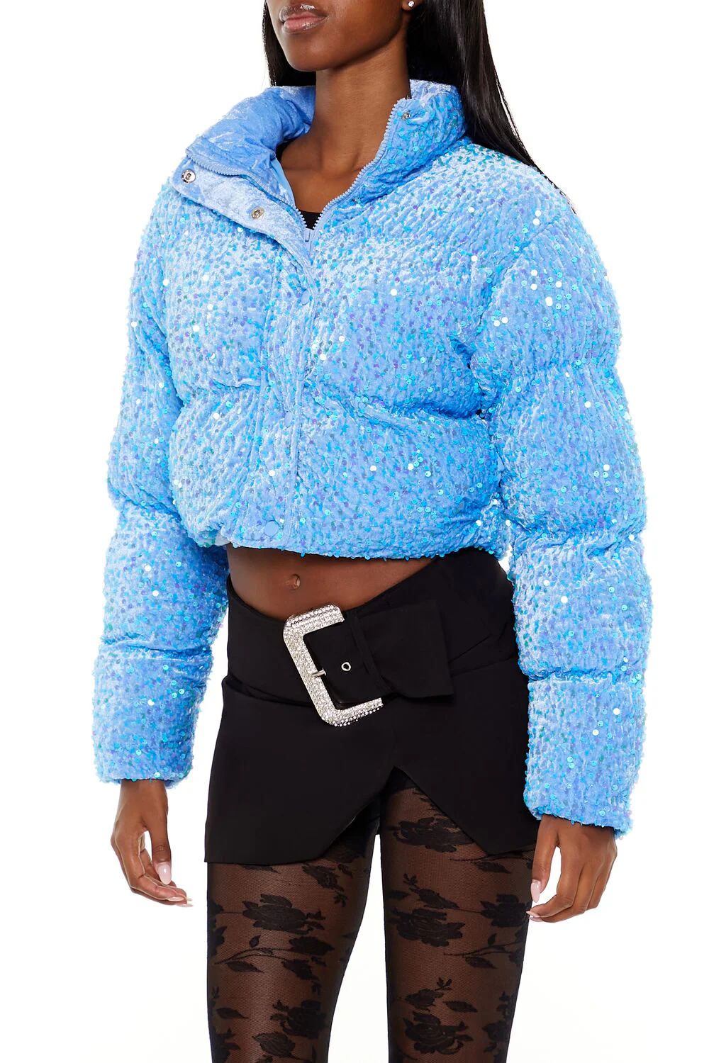 Sequin Faux Fur Puffer Jacket - Image 9