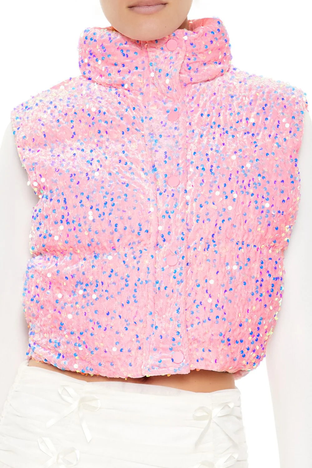 Iridescent Sequin Faux Fur Vest - Image 3