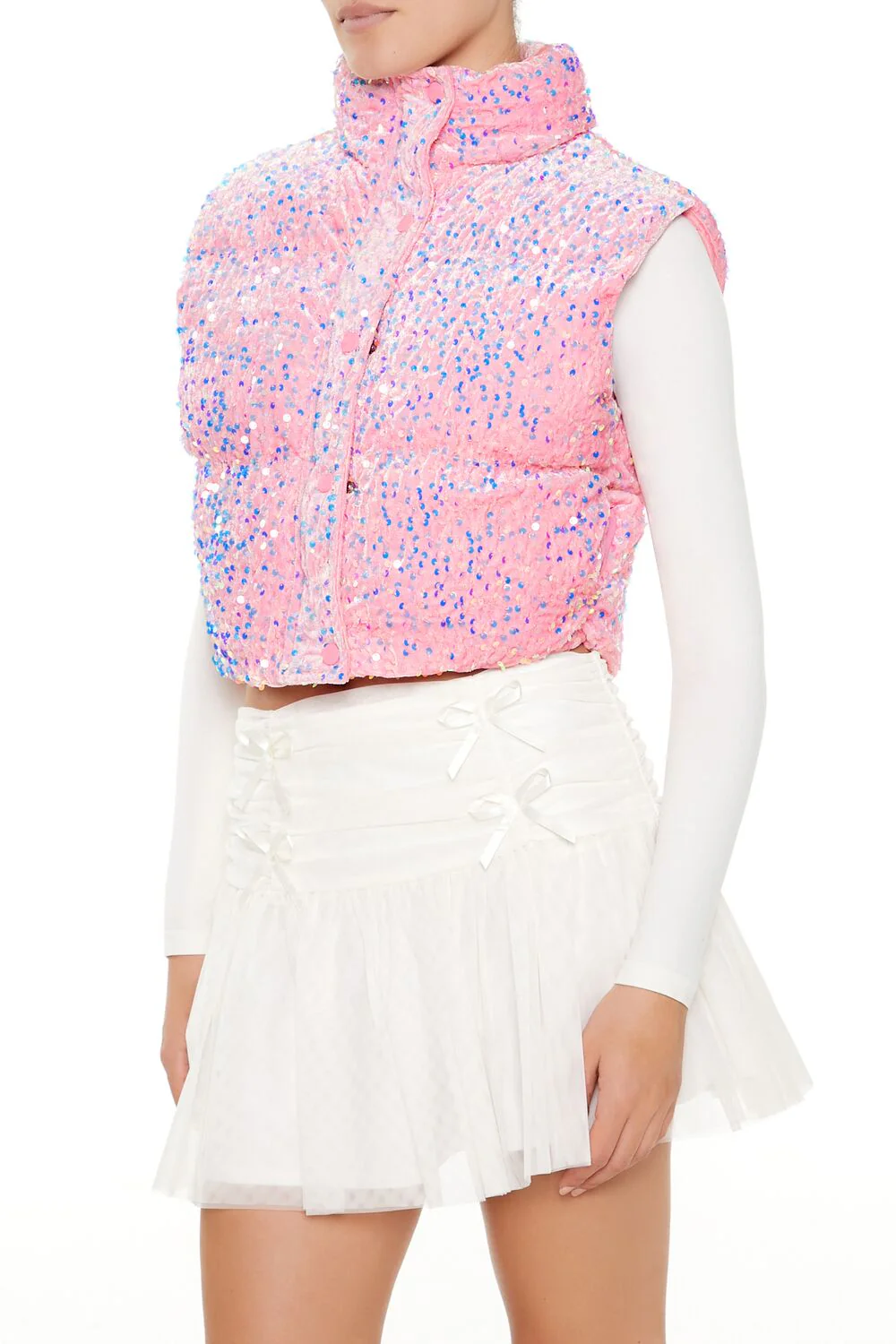 Iridescent Sequin Faux Fur Vest - Image 4