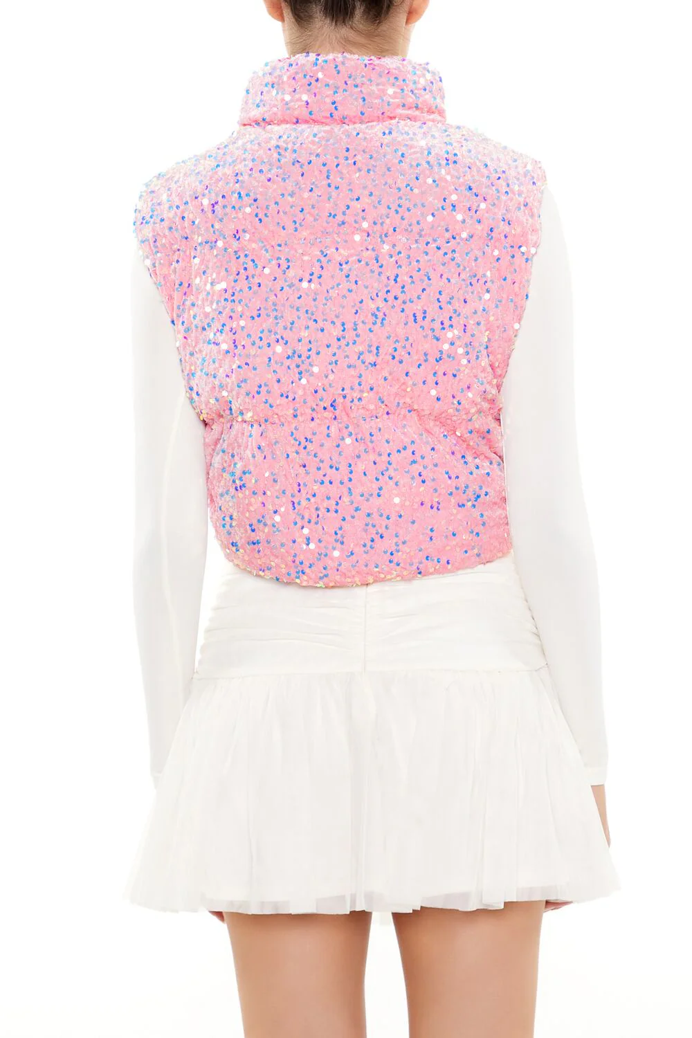 Iridescent Sequin Faux Fur Vest - Image 5