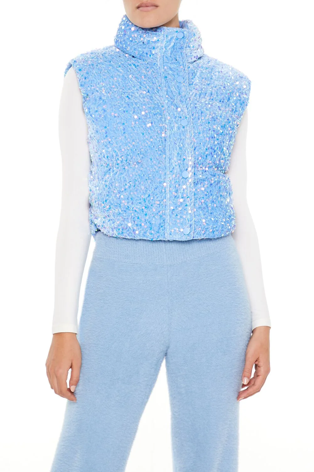 Iridescent Sequin Faux Fur Vest - Image 6